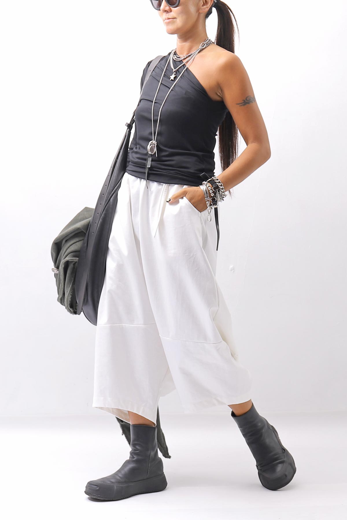 【thom/krom】 STRETCH VISCOSE ONE-SHOULDER TOP WTS630_BLACK
