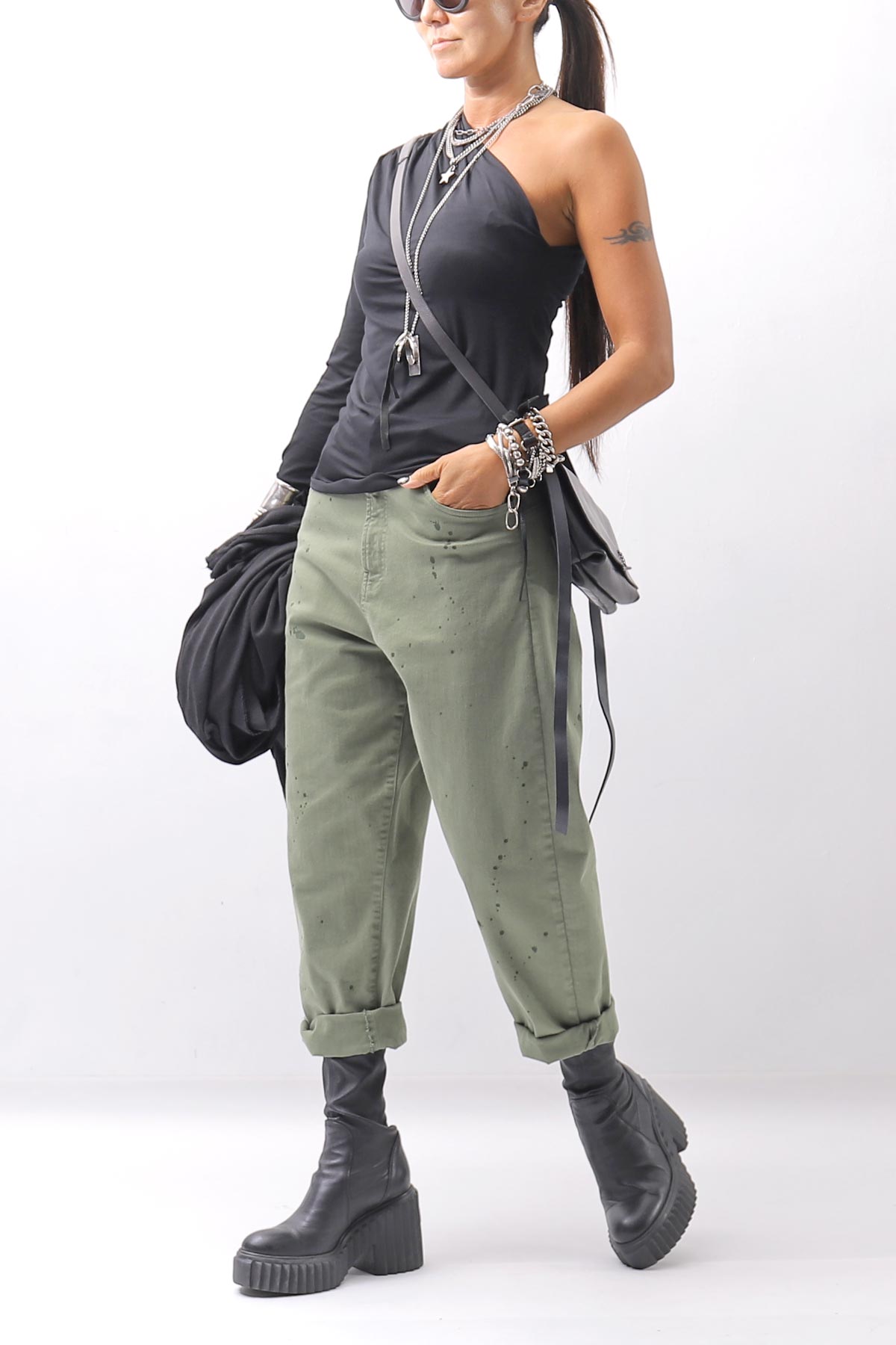 【thom/krom】 STRETCH VISCOSE ONE-SHOULDER TOP WTS630_BLACK