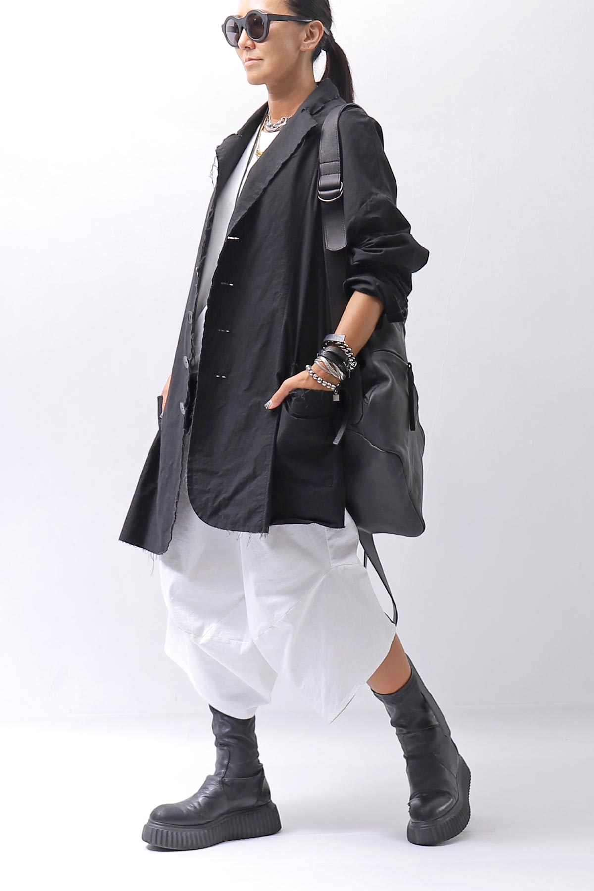 【bajra】 UNISEX LIGHT COTTON SHIRT BLOUSON LONG 157QB01LG_BLACK
