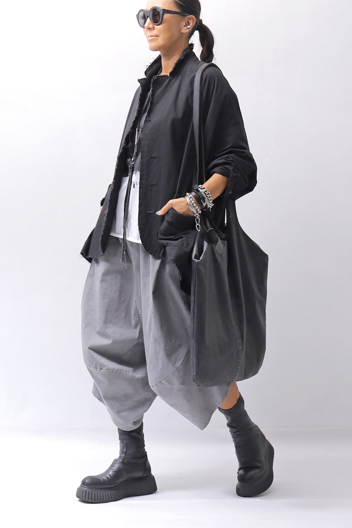 【bajra】 UNISEX LIGHT COTTON SHIRT BLOUSON SHORT 157QB01SH_BLACK