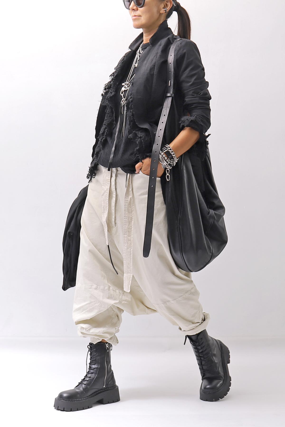 【RUNDHOLZ】 GRUNGE COTTON LACE &amp; STRETCH JACKET _BLACK GLOSS