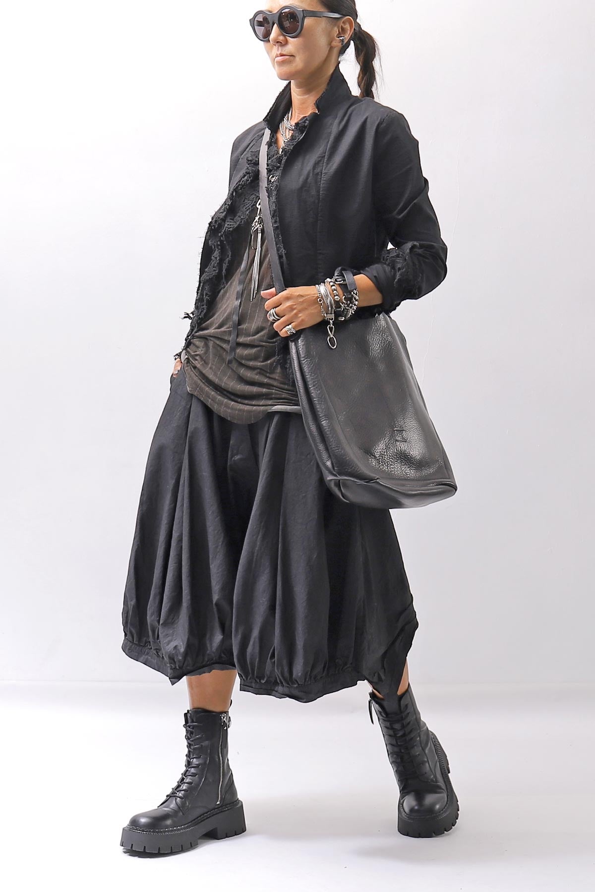 【RUNDHOLZ】 UNISEX BACK FLAP BALOON SARROUEL PANTS _BLACK GLOSS
