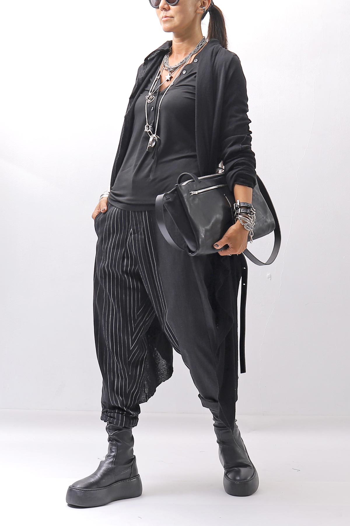 【NOSTRASANTISSIMA】UNISEX MIXED STRIPES PANTS P17_BLACK