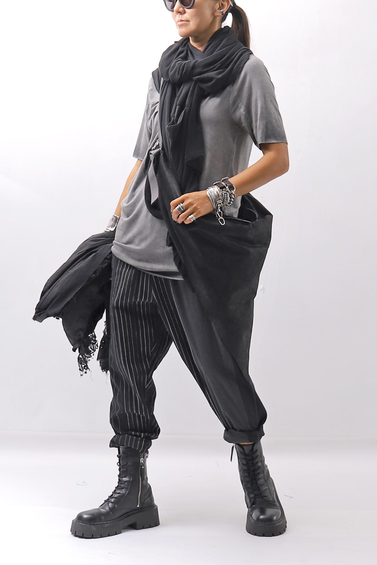 【NOSTRASANTISSIMA】UNISEX MIXED STRIPES PANTS P17_BLACK
