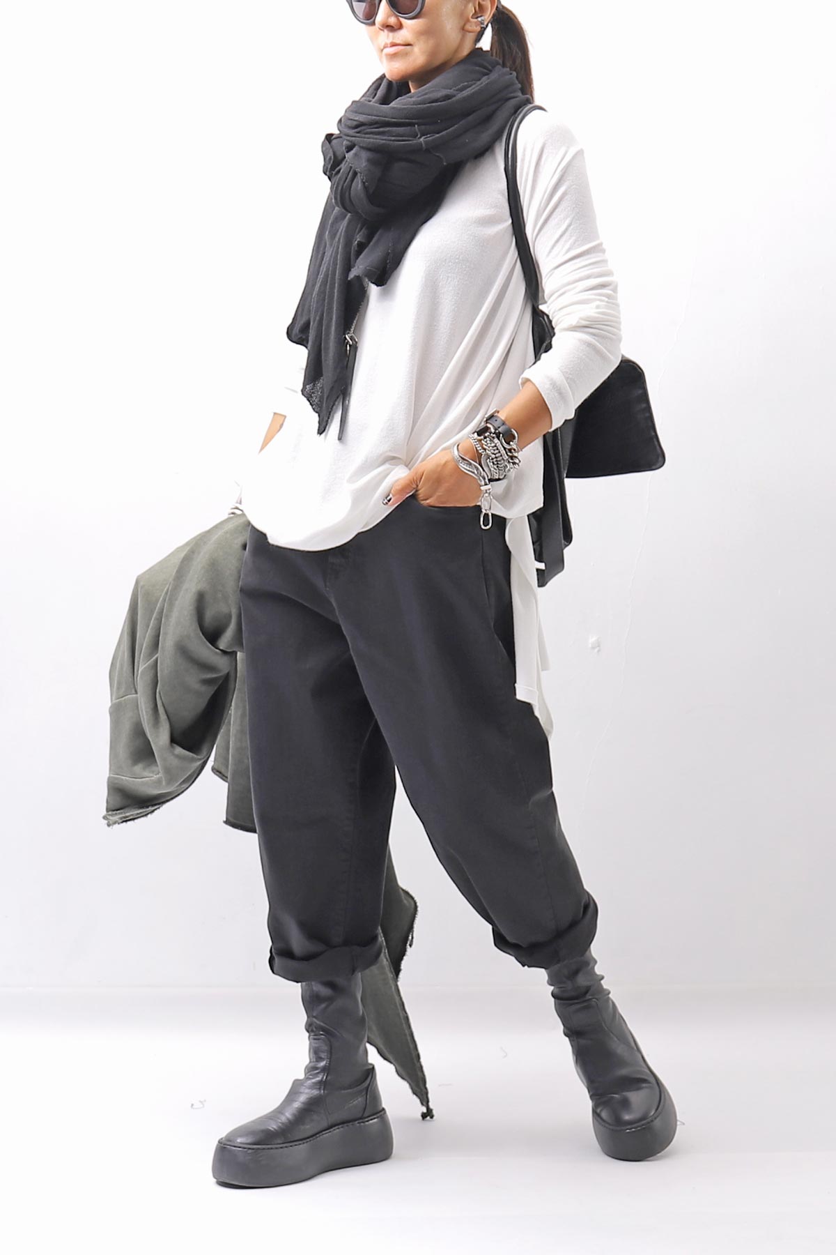 【NOSTRASANTISSIMA】UNISEX STRETCH COTTON LOW CROTCH DENIM PANTS P102_BLACK