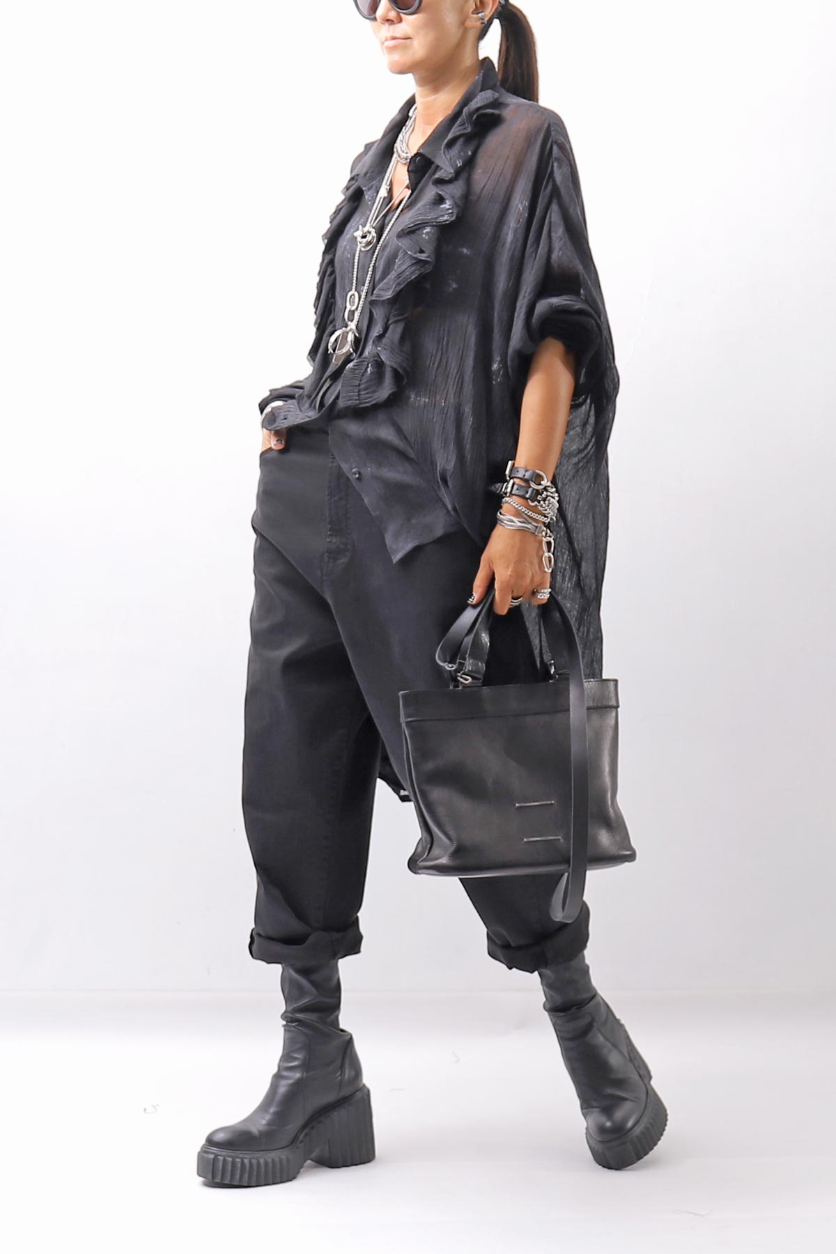 【NOSTRASANTISSIMA】 OVERSIZED DOLMAN SLEEVE DYED BLOUSE C143_GREY FADE