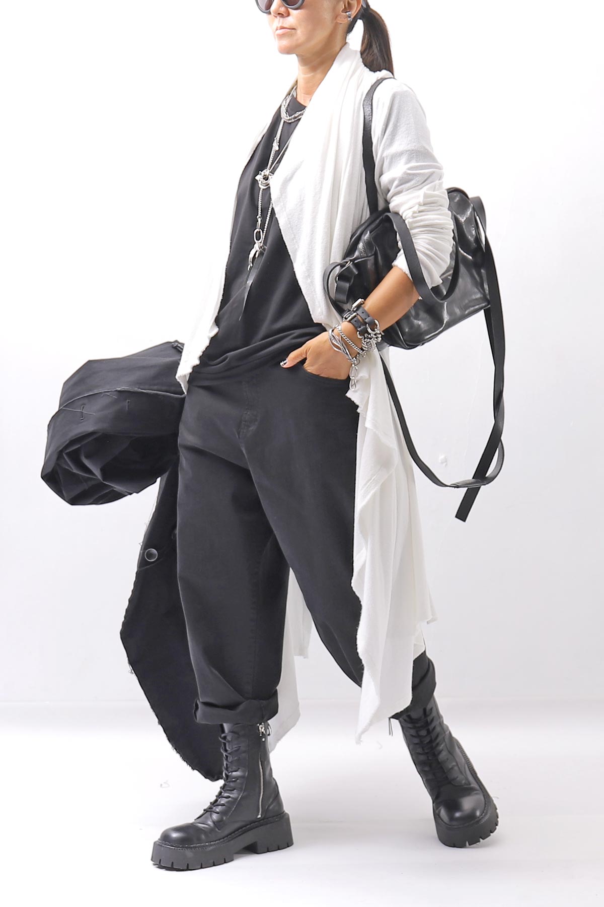 【NOSTRASANTISSIMA】UNISEX STRETCH COTTON LOW CROTCH DENIM PANTS P102_BLACK
