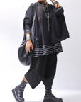【PLÜ】 UNISEX COTTON SWEAT WIDE SHORT TOP PL8_BLACK