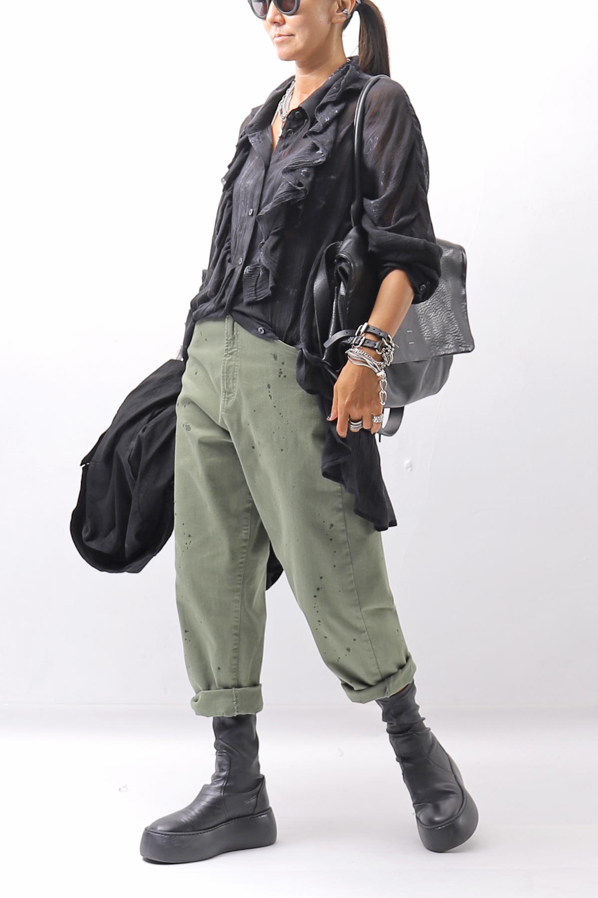 【NOSTRASANTISSIMA】 OVERSIZED DOLMAN SLEEVE DYED BLOUSE C143_GREY FADE