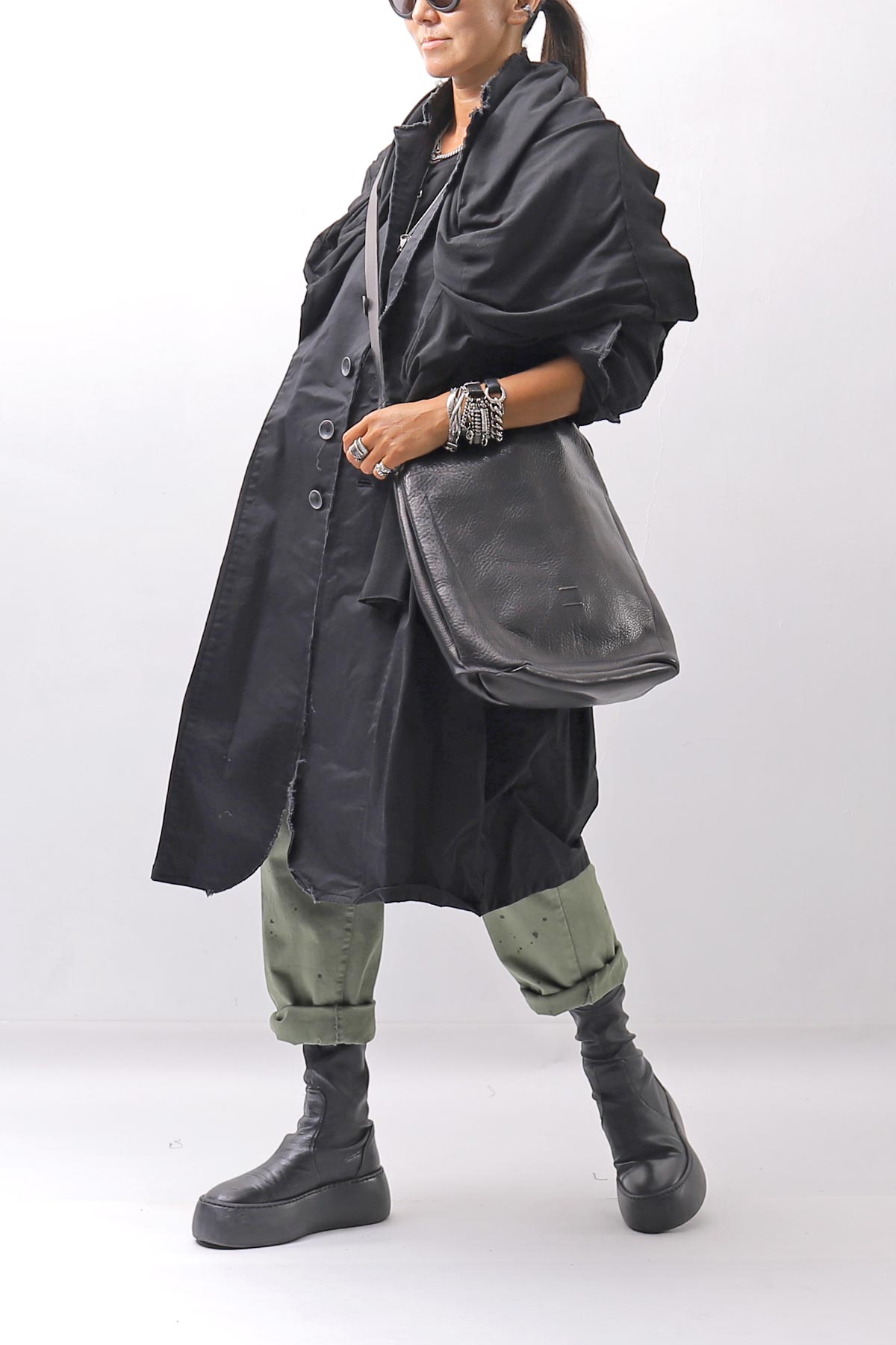 【NOSTRASANTISSIMA】UNISEX STRETCH COTTON LOW CROTCH DENIM PANTS P102_MATCHA LATTE