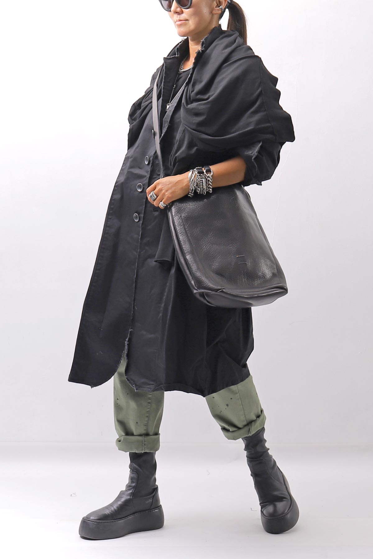 【bajra】 UNISEX TWILLED COTTON BACK DRAPE SHIRT CARDIGAN 160QB01SH_BLACK