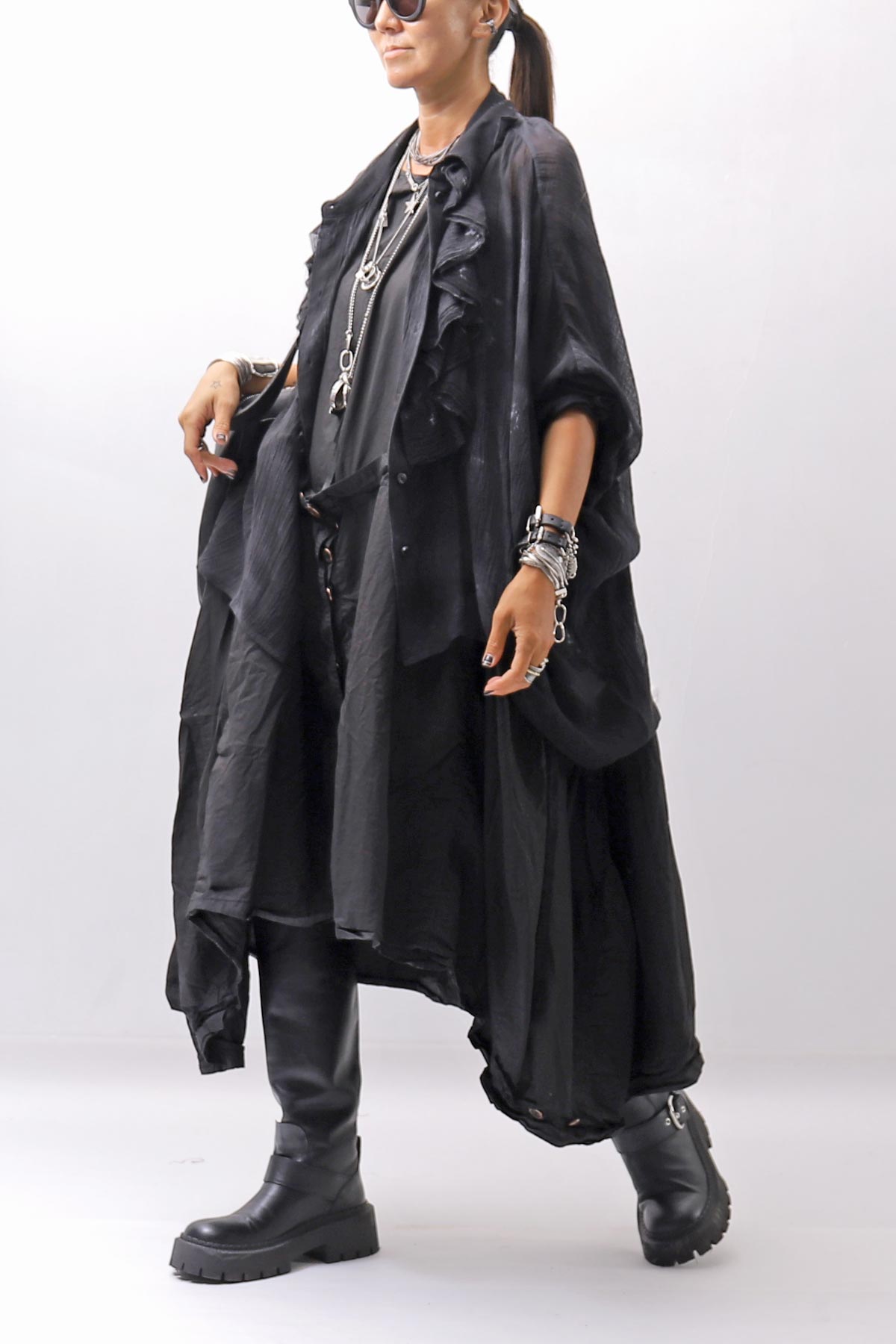 【NOSTRASANTISSIMA】 OVERSIZED DOLMAN SLEEVE DYED BLOUSE C143_GREY FADE