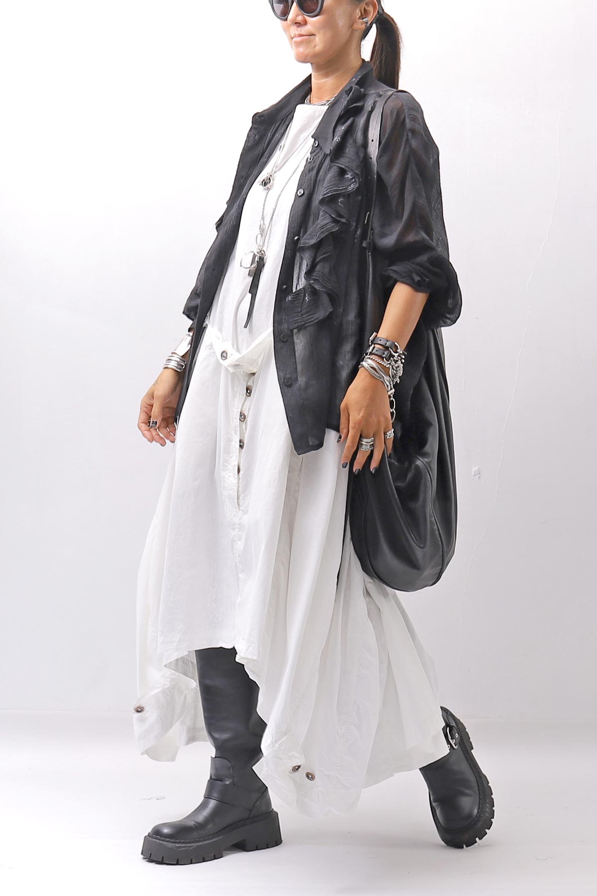 【NOSTRASANTISSIMA】 OVERSIZED DOLMAN SLEEVE DYED BLOUSE C143_GREY FADE
