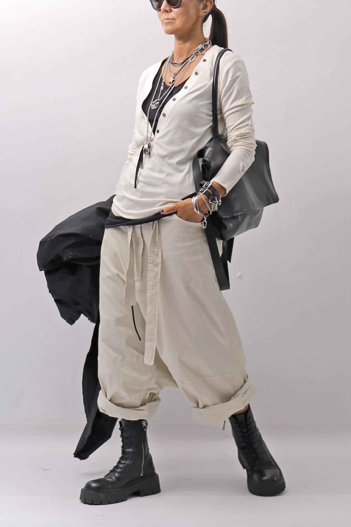 【NOSTRASANTISSIMA】 STRETCH COTTON FRONT BUTTON TOPS A124_OFF WHITE