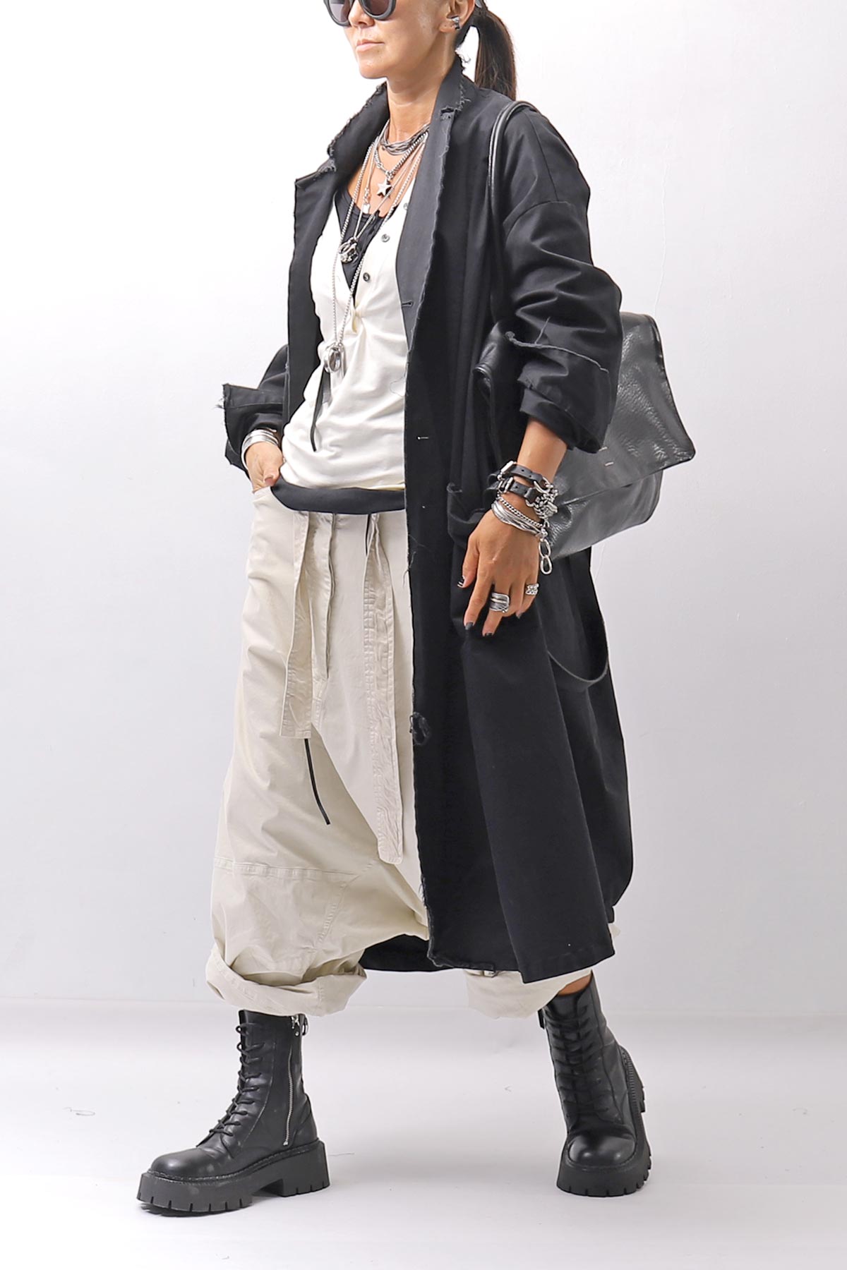 【bajra】 UNISEX TWILLED COTTON BACK DRAPE CARDIGAN COAT 160QB01LG_BLACK