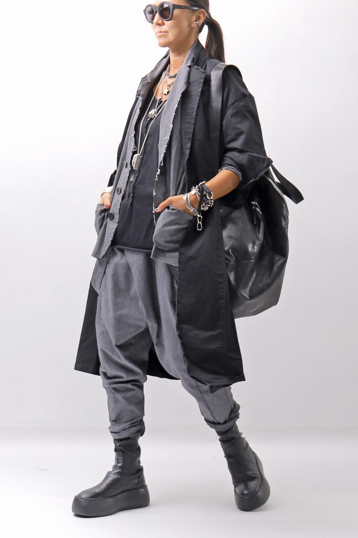 【bajra】 UNISEX TWILLED COTTON BACK DRAPE SHIRT CARDIGAN 160QB01SH_BLACK