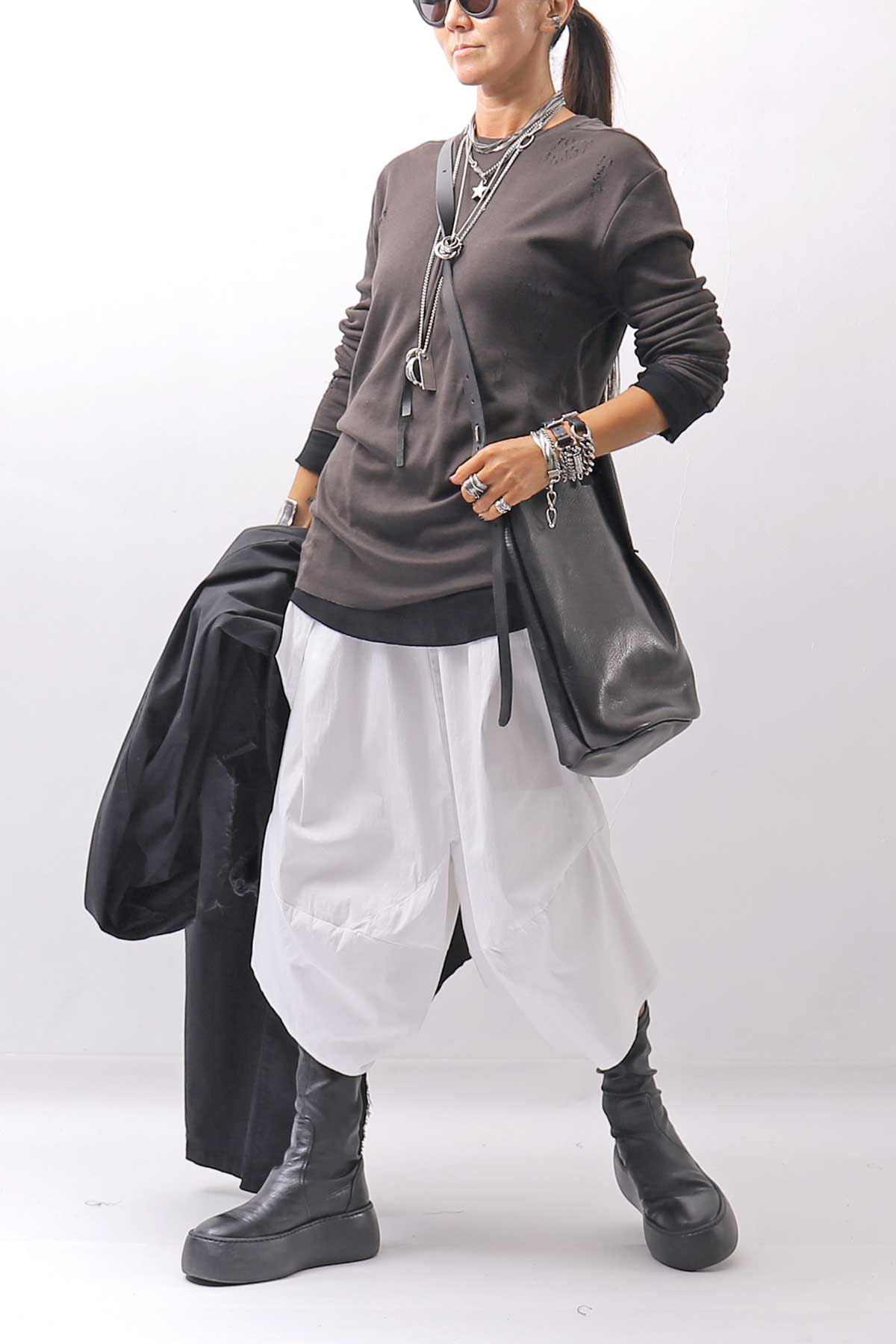 【thom/krom】 UNISEX COTTON CRASHED &amp; LAYERED REGULAR FIT LONG SLEEVE TOPS MTS969_COLD BROWN
