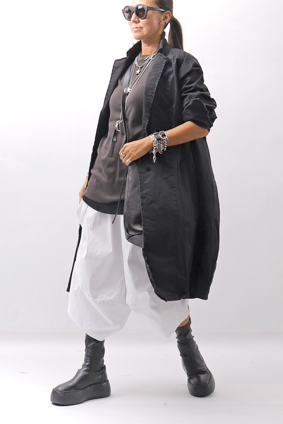 【bajra】 UNISEX TWILLED COTTON BACK DRAPE CARDIGAN COAT 160QB01LG_BLACK
