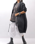 【bajra】 UNISEX TWILLED COTTON BACK DRAPE CARDIGAN COAT 160QB01LG_BLACK