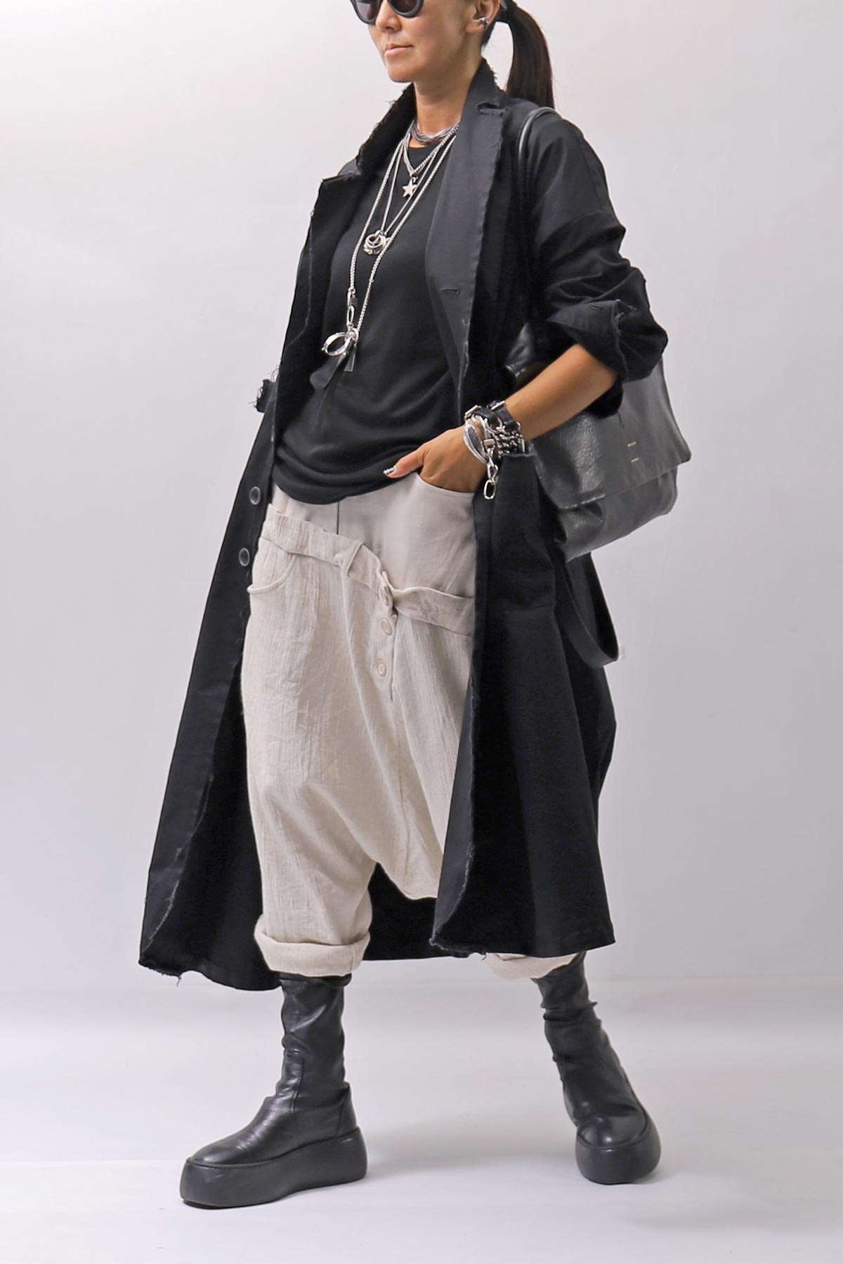 【studio b3】 UNISEX WRINKLE LINEN&amp;COTTON BOX SARROUEL PANTS RBB1974_MILK