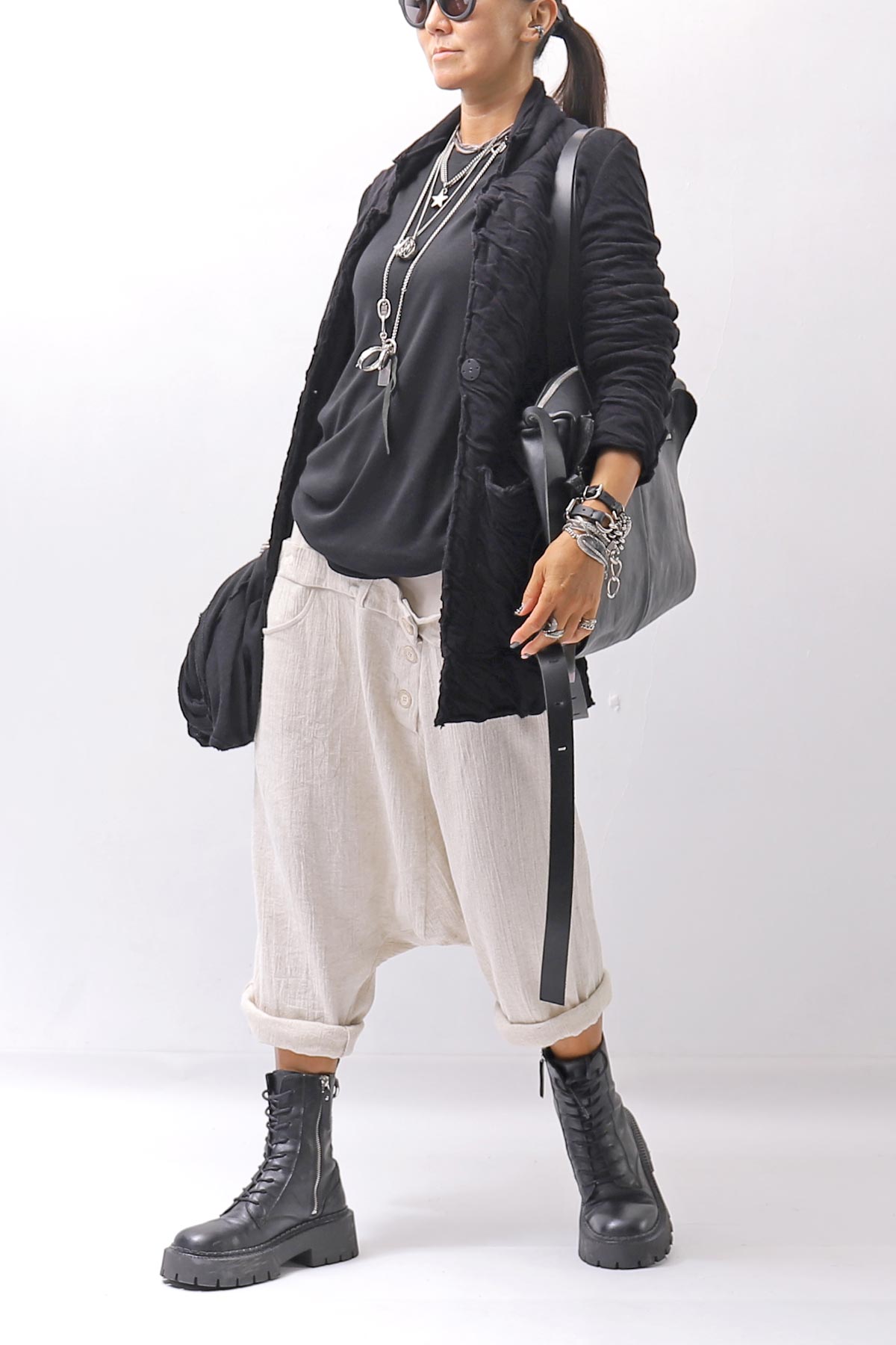 【studio b3】 UNISEX WRINKLE LINEN&amp;COTTON BOX SARROUEL PANTS RBB1974_MILK