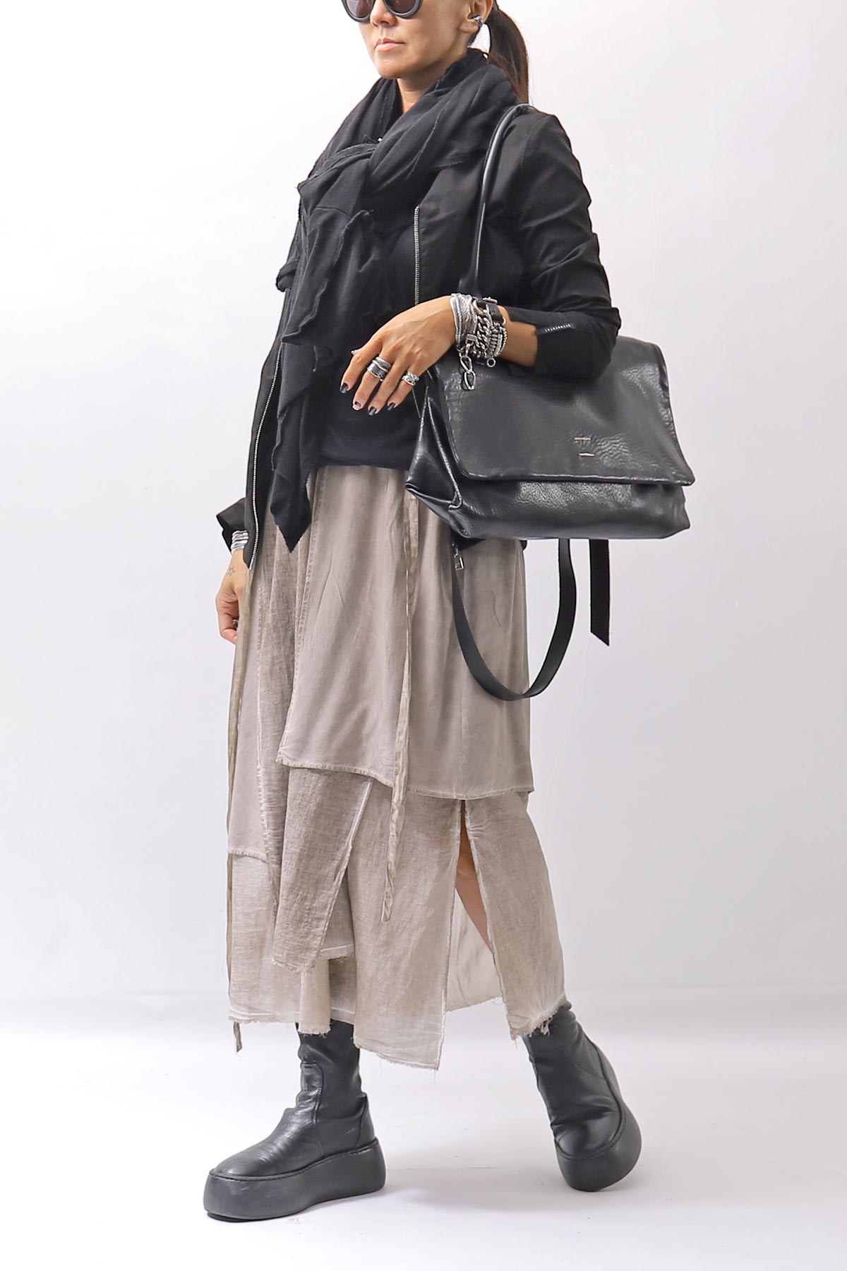 【studio b3】 ASYMMETRY LAYERED SKIRT MLB950_SAND OLD DYE