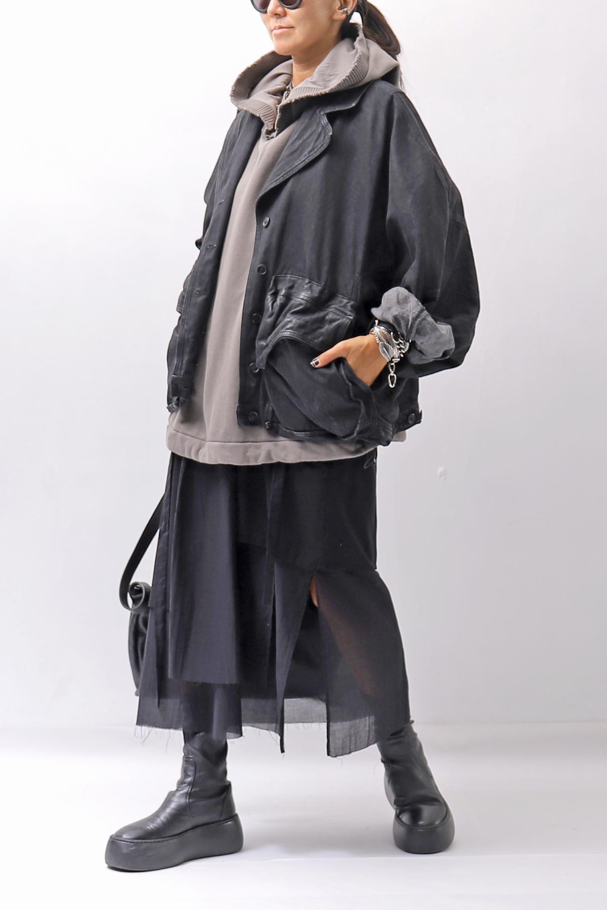 【studio b3】 ASYMMETRY LAYERED SKIRT MLB950_BLACK