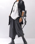 【studio b3】 UNISEX COATED LINEN＆BAMBOO BOX SARROUEL PANTS NB2123_BLACK