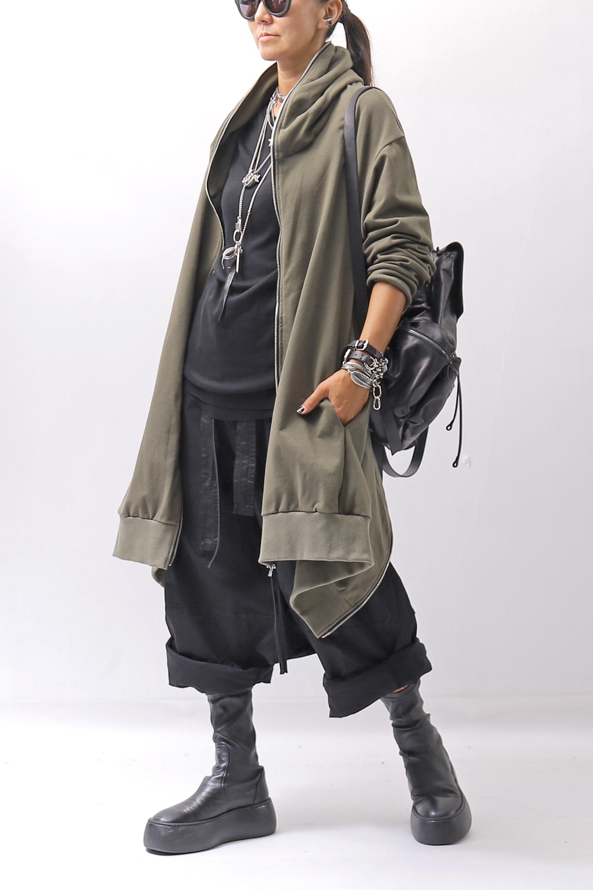 【bajra】 UNISEX 2WAY SWEAT ZIP-UP CARDIGAN 160QK03_MILITARY