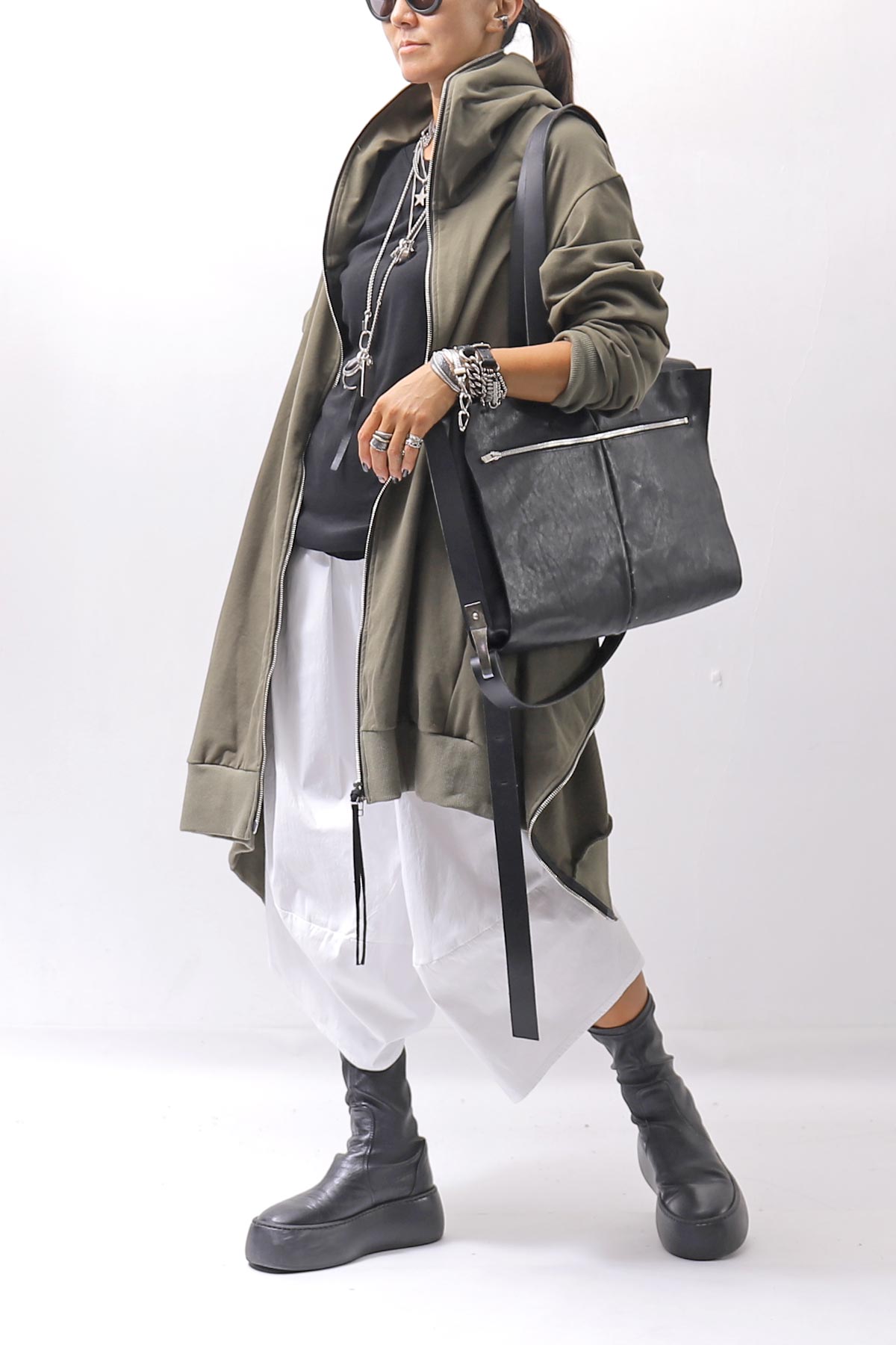 【bajra】 UNISEX 2WAY SWEAT ZIP-UP CARDIGAN 160QK03_MILITARY