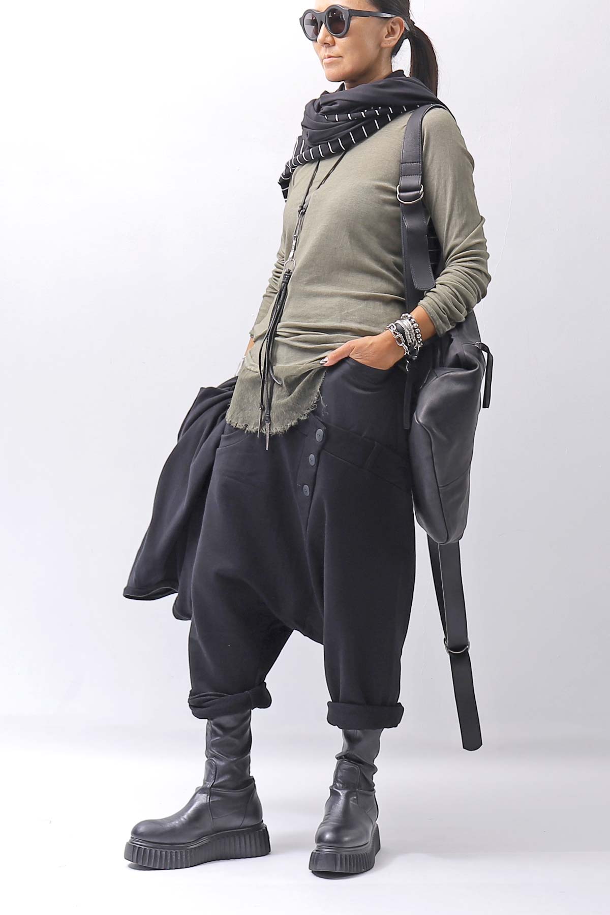 【studio b3】 UNSEX COTTON&amp;SWEAT BOX SARROUEL PANTS RBB1974_BLACK