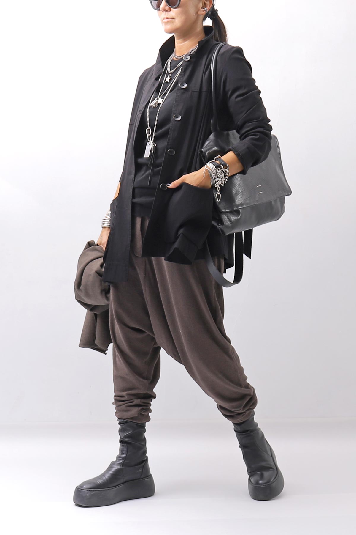 【studio b3】 UNISEX COTTON KNIT BOX SARROUEL RIBBED PANTS SHB2232_TRUFFLE