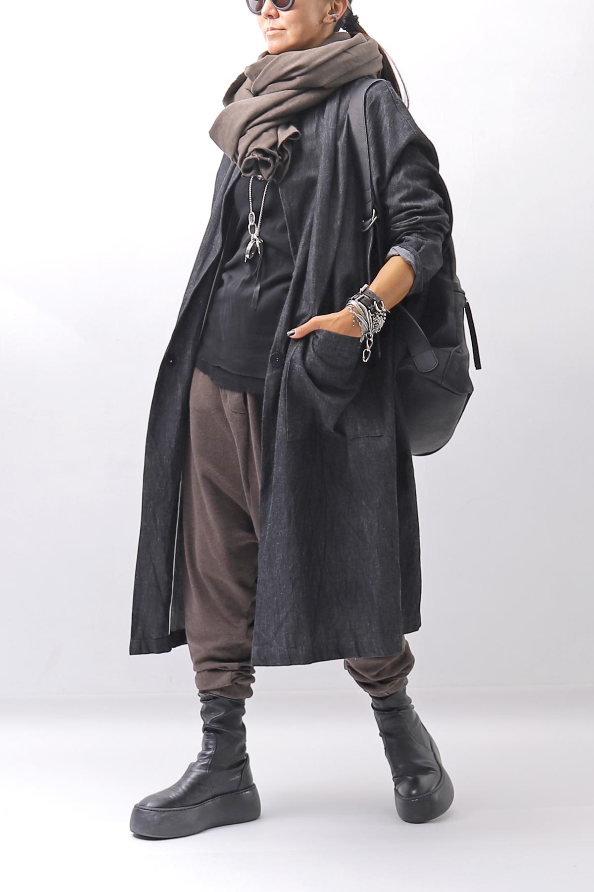 【studio b3】 UNISEX COTTON KNIT BOX SARROUEL RIBBED PANTS SHB2232_TRUFFLE