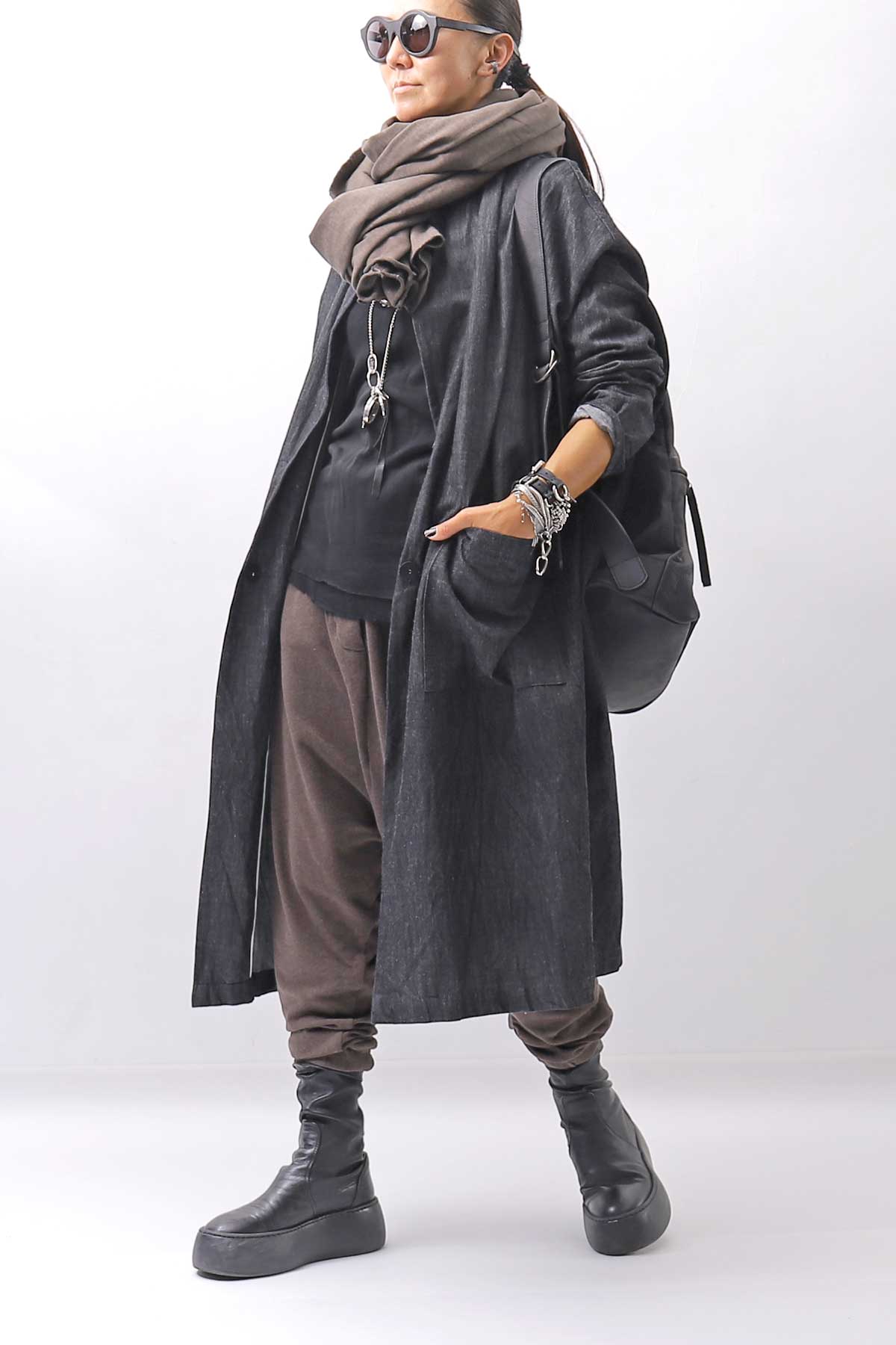 【studio b3】 UNISEX LIGHT SWEAT COTTON STOLE SHB M01_TRUFFLE OLD DYE