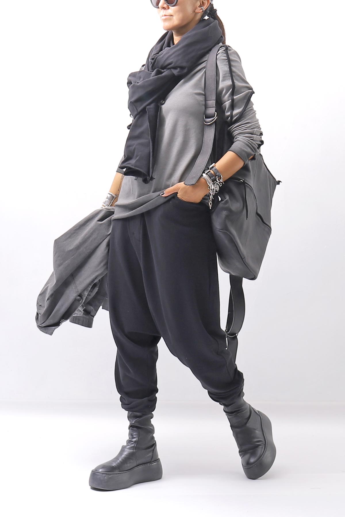 【studio b3】 UNISEX COTTON KNIT BOX SARROUEL RIBBED PANTS SHB2232_BLACK