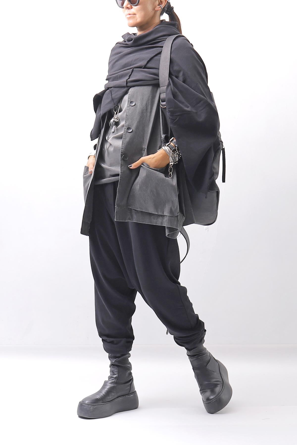 【studio b3】 UNISEX COTTON KNIT BOX SARROUEL RIBBED PANTS SHB2232_BLACK