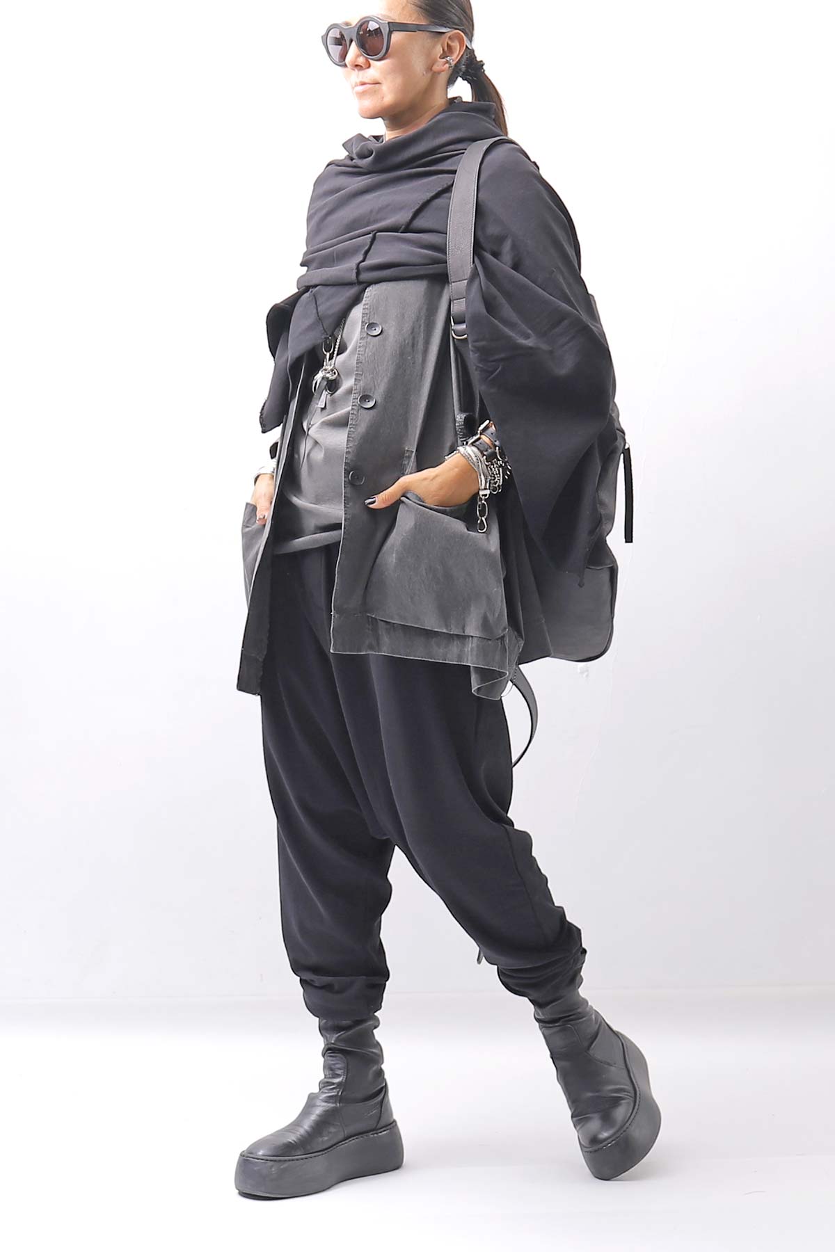 【studio b3】 UNISEX LIGHT SWEAT COTTON STOLE SHB M01_BLACK