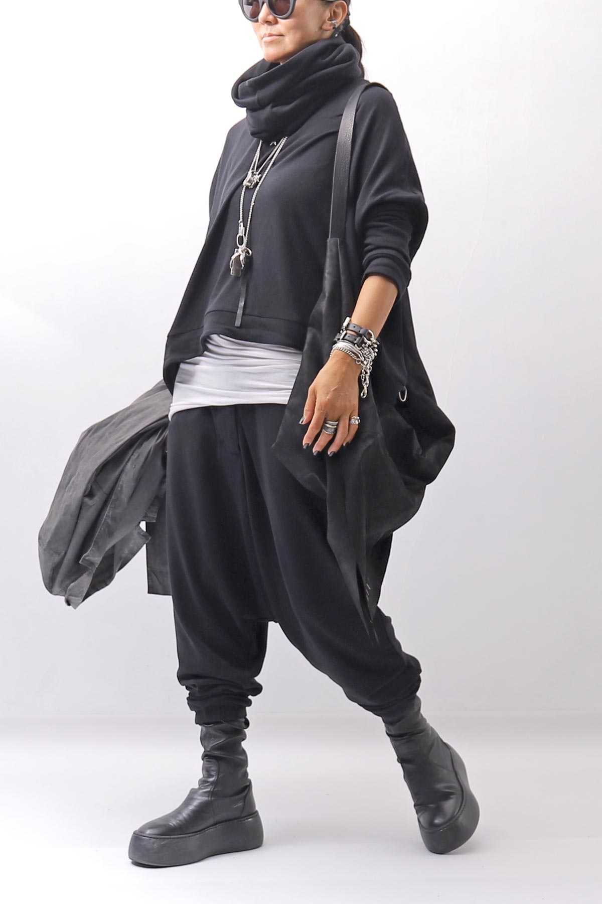 【studio b3】 UNISEX COTTON KNIT TOP &amp; SNOOD SET SHB2268_BLACK