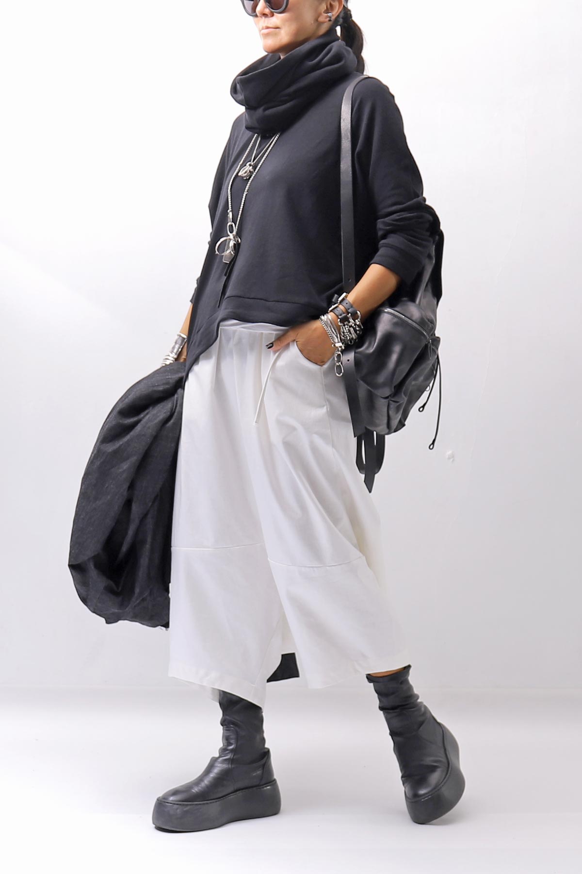 【studio b3】 UNISEX COTTON KNIT TOP &amp; SNOOD SET SHB2268_BLACK