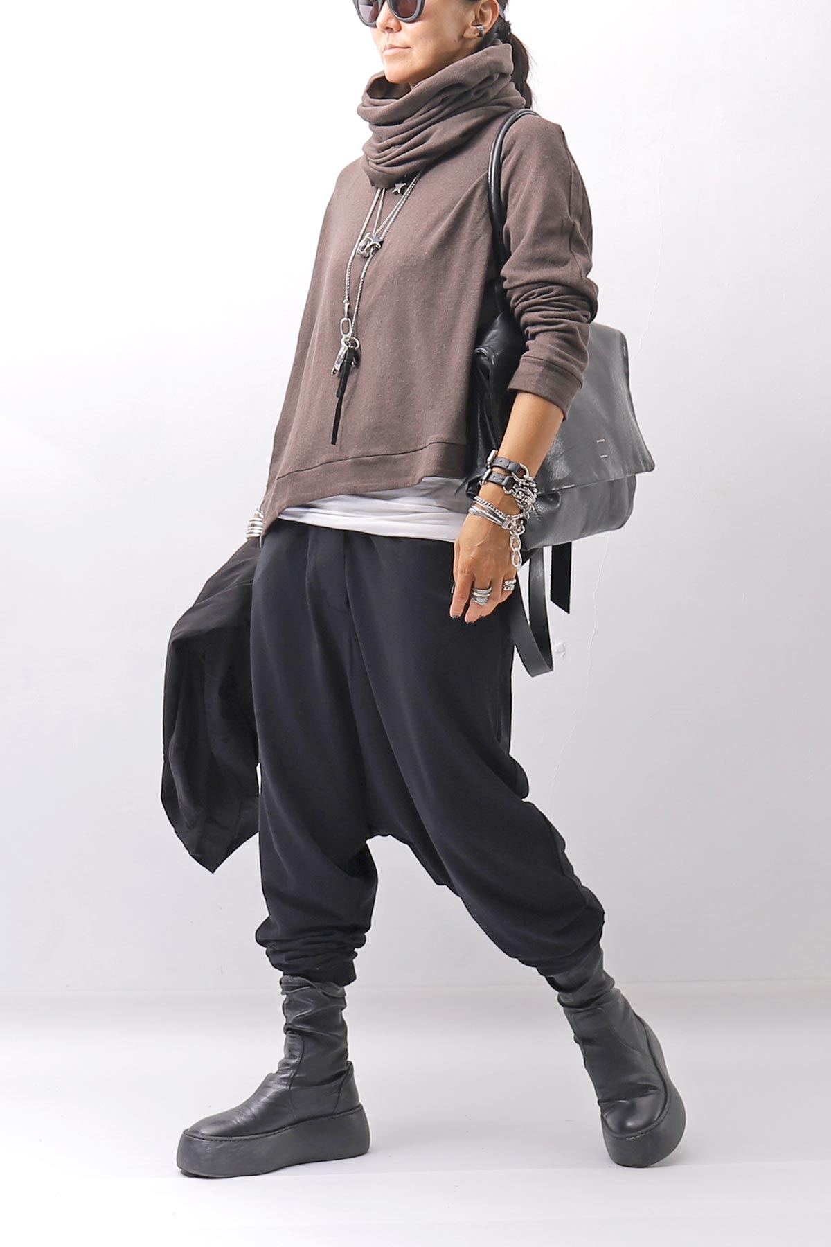 【studio b3】 UNISEX COTTON KNIT TOP &amp; SNOOD SET SHB2268_TRUFFLE