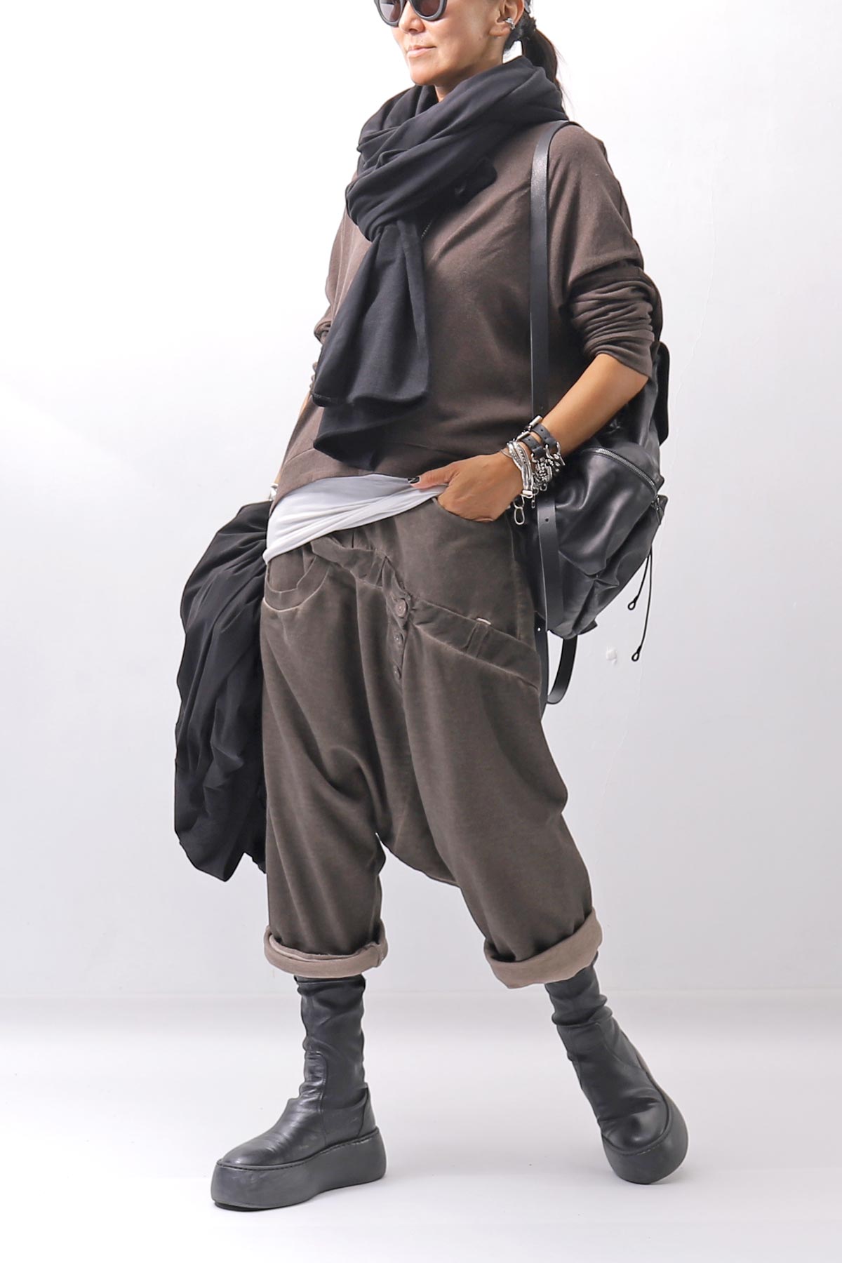 【studio b3】 UNISEX COTTON KNIT TOP &amp; SNOOD SET SHB2268_TRUFFLE