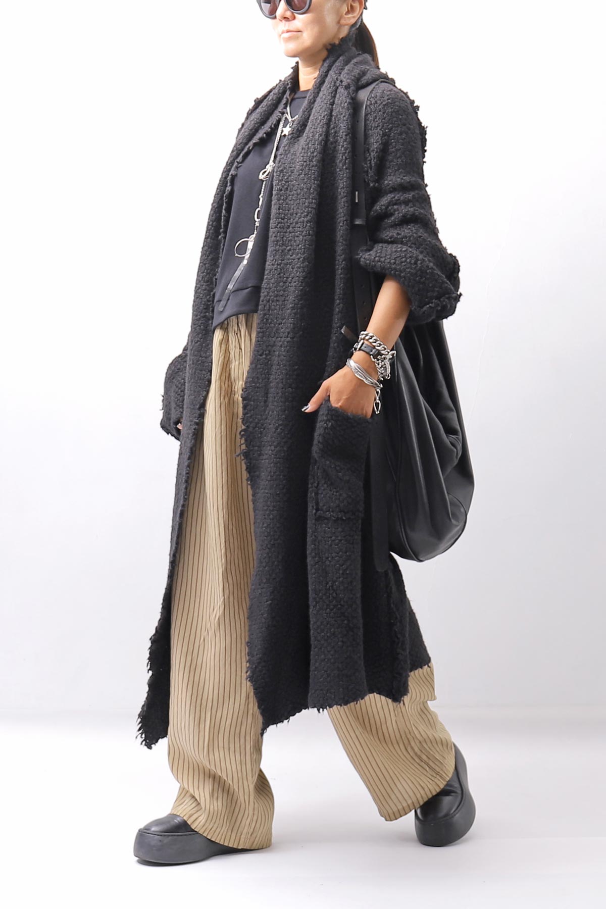 【RUNDHOLZ】 OVERSIZED GRUNGE SILK KNIT CARDIGAN COAT_BLACK