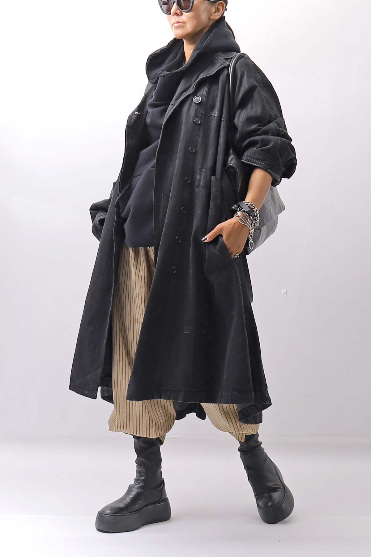 【RUNDHOLZ】 DENIM GLOSS OVERSIZED LIGHT COAT 103_BLACK GLOSS
