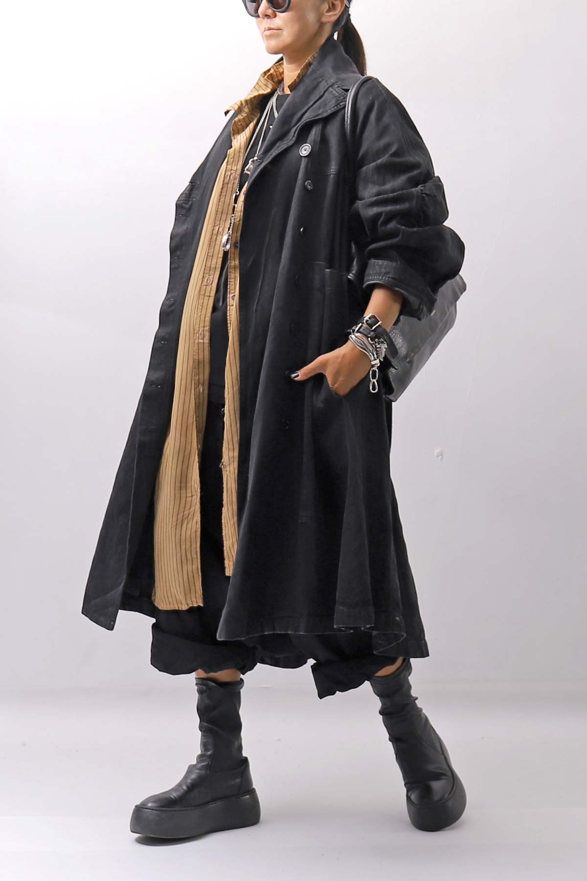 【RUNDHOLZ】 DENIM GLOSS OVERSIZED LIGHT COAT 103_BLACK GLOSS