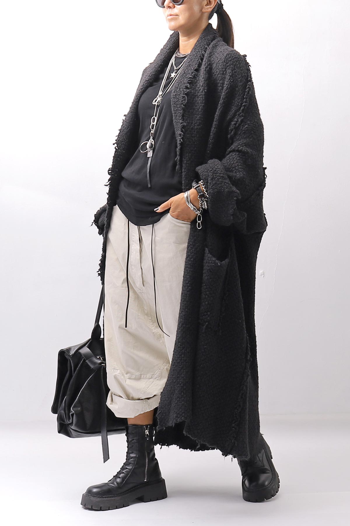 【RUNDHOLZ】 OVERSIZED GRUNGE SILK KNIT CARDIGAN COAT_BLACK