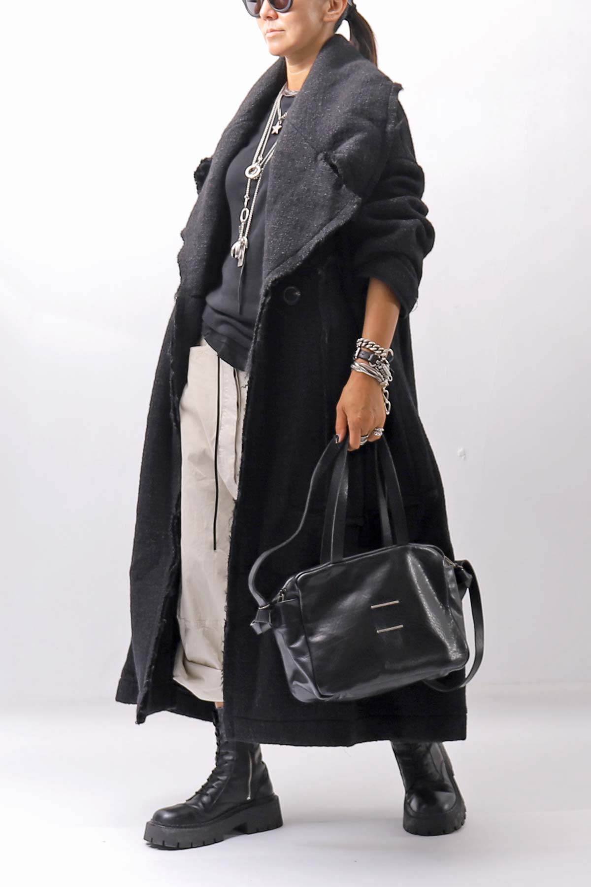 【RUNDHOLZ】 OVER SIZED BIG LAPEL LONG COAT_BLACK MEL