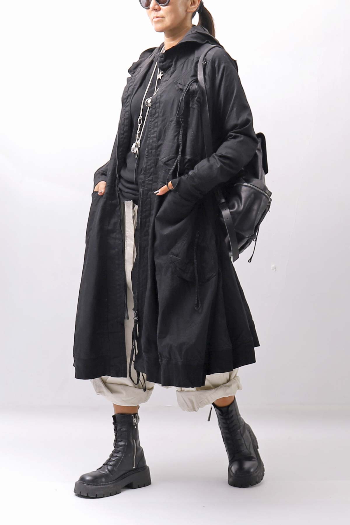 【RUNDHOLZ】 UNISEX ZIPED POCKETS＆HOOD LONG COAT 260 1208_BLACK
