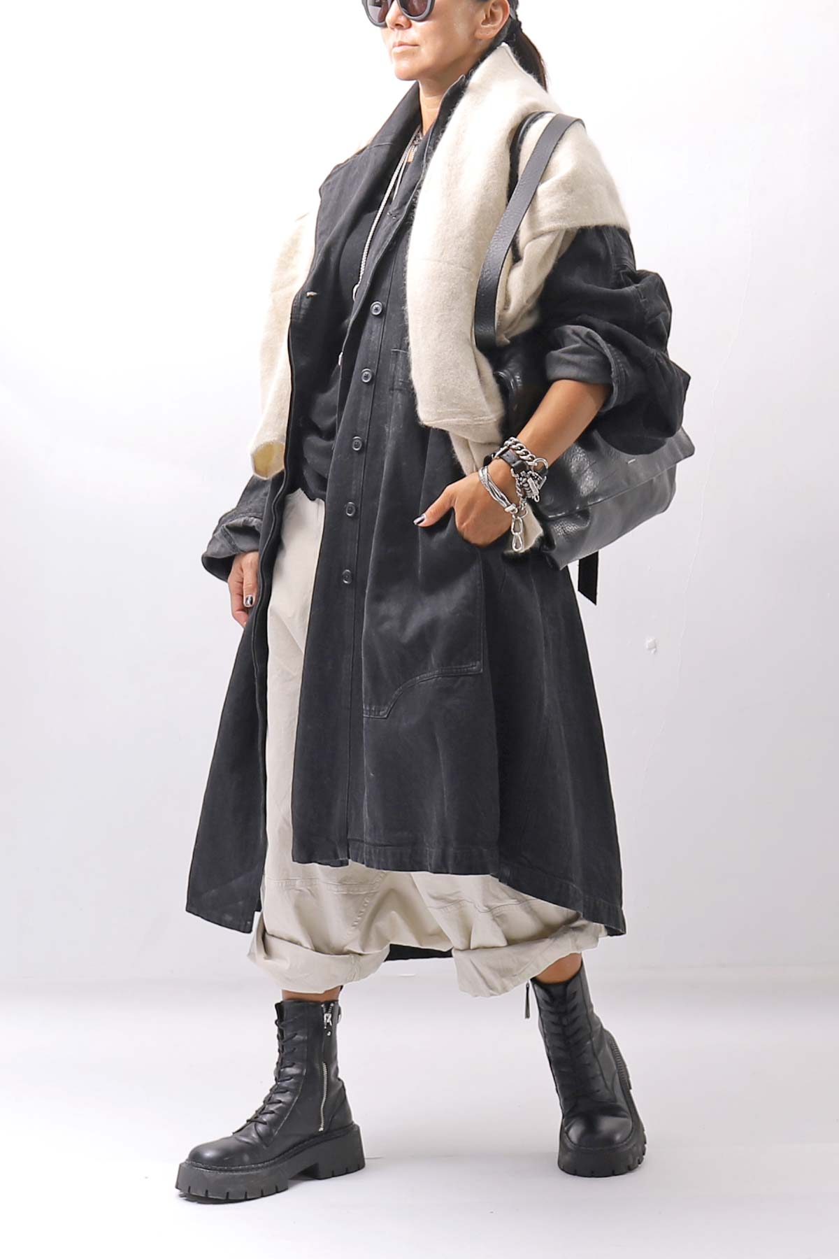 【RUNDHOLZ】 DENIM GLOSS OVERSIZED LIGHT COAT 103_BLACK GLOSS