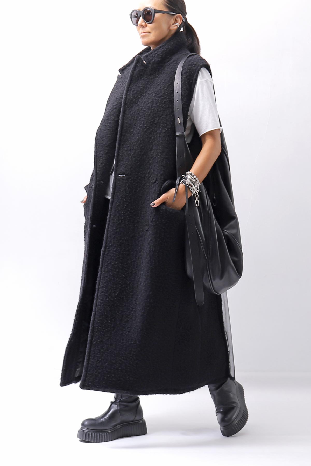 【NOSTRASANTISSIMA】 CASENTINO &amp; TULLE GILET J106_BLACK