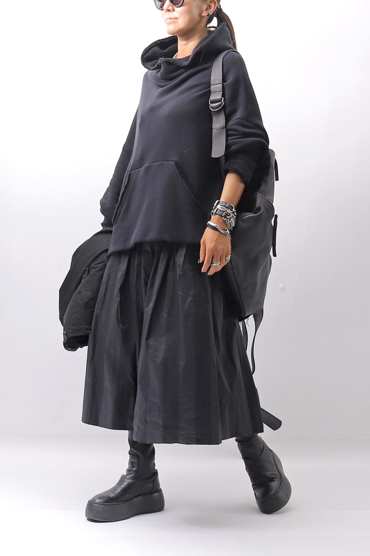 【PLÜ】 SHAPE MEMORY SKIRT PL09_WIDE STRIPE